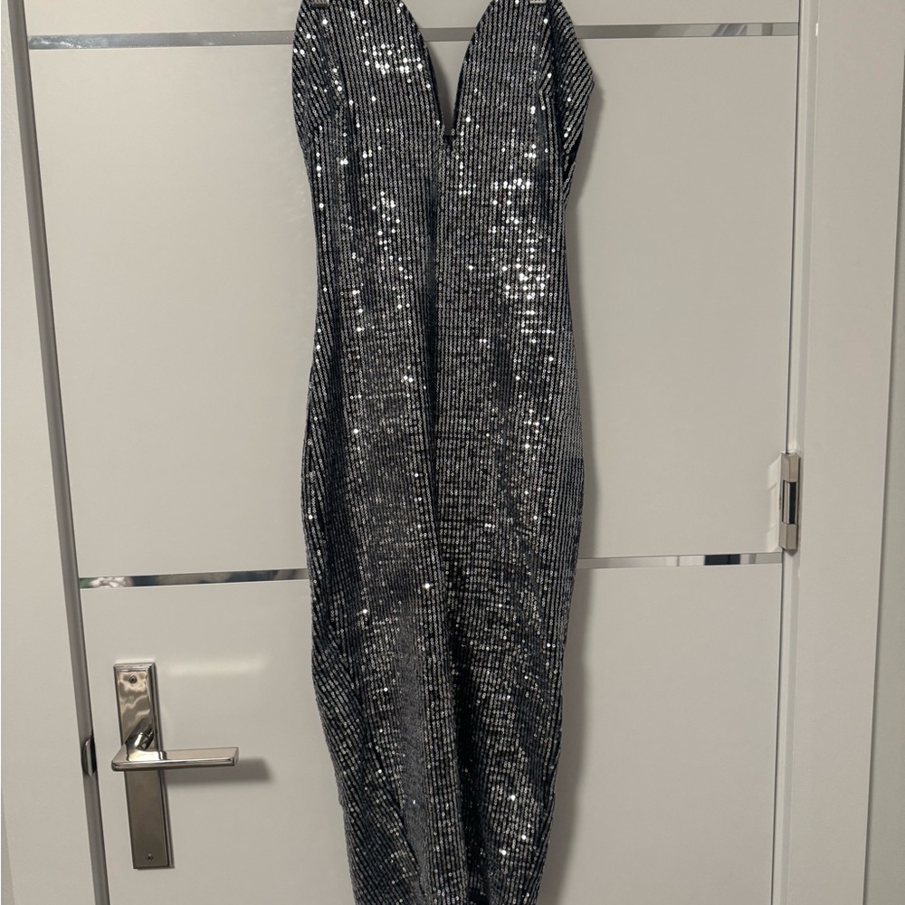 Silver Sequin Strapless dress